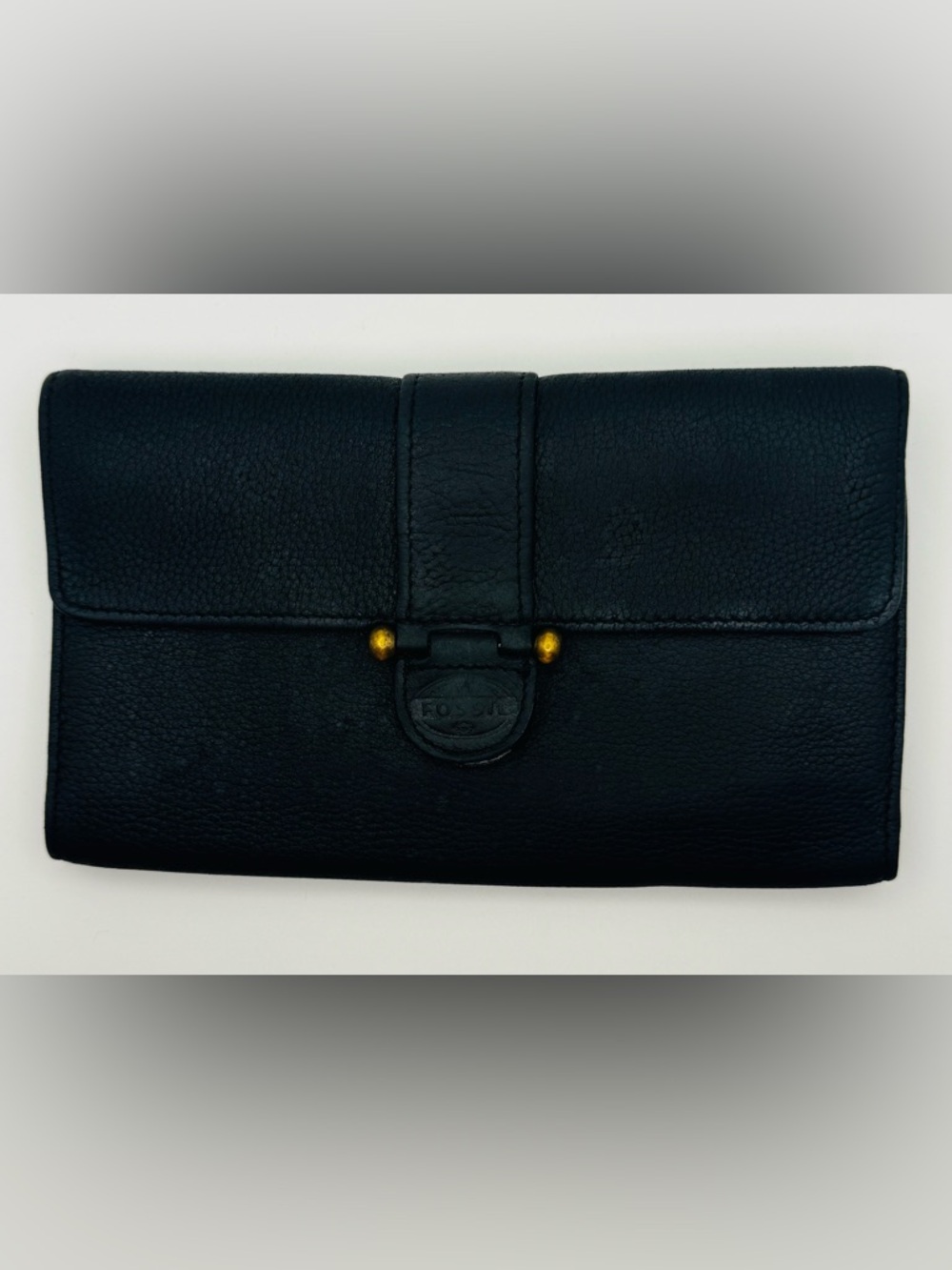 Vintage Fossil Black Leather Clutch Wallet Organizer Snap Closure